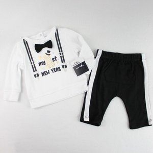 Way to Celebrate Baby Boy New Year's Outfit 2 Piece Set White Black Long Sleeve